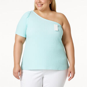 G by Giuliana Top Womens XL Baby Blue Off Shoulder Textured Chic Trendy